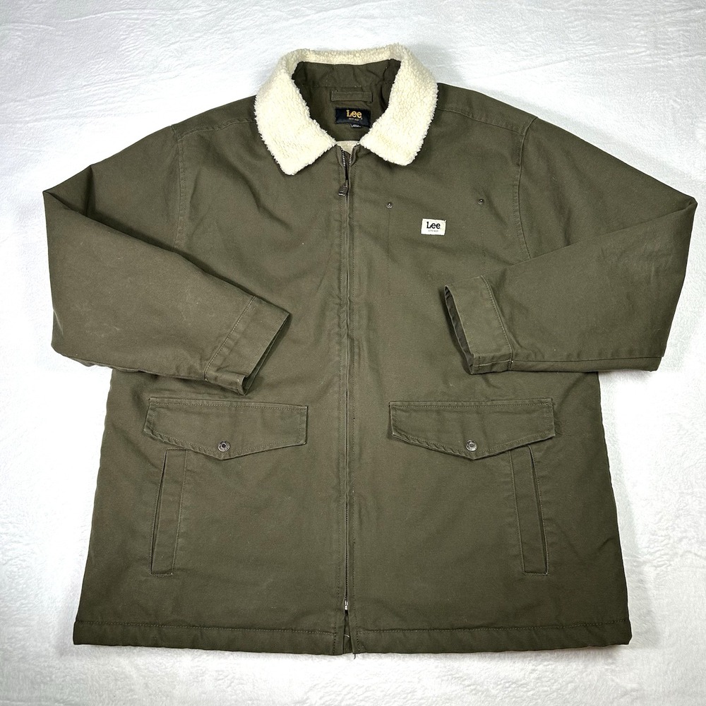 Lee Jacket Mens XL Olive Green Sherpa Chore Field‎ Canvas Full-Zip Warm Gorpcore